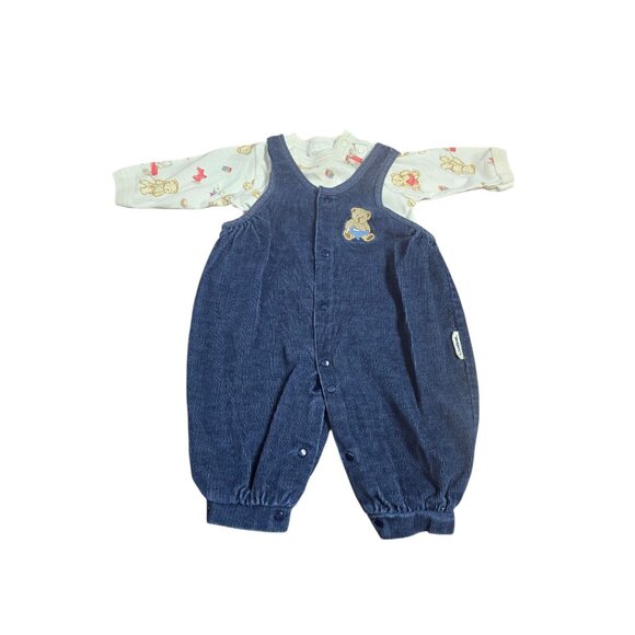 Vintage Carter's Corduroy Teddy Bear Overalls 2 Piece Outfit 0-3 Months - Picture 1 of 16